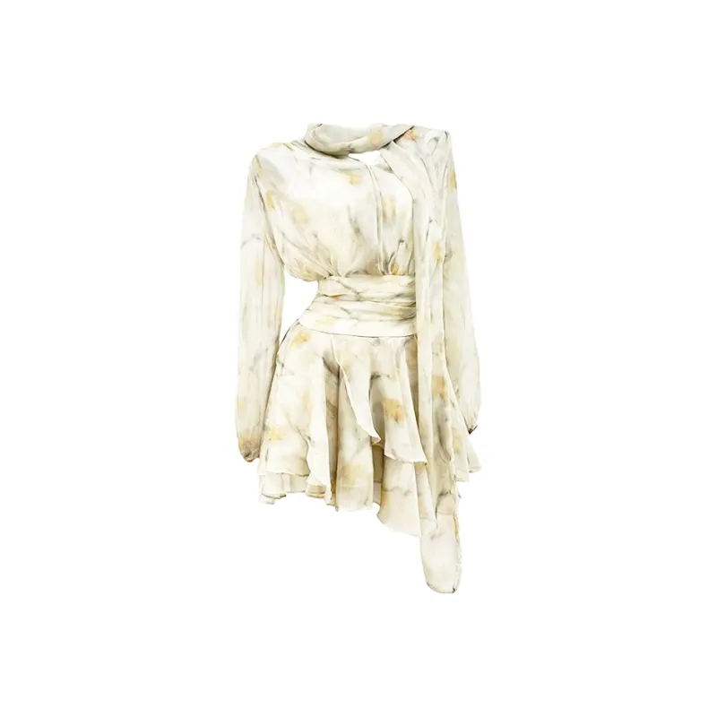 PAZZO Long Sleeved Dress Women's Light Yellow Floral-0