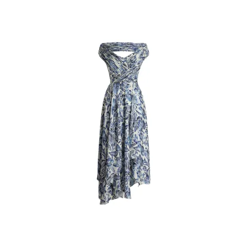 Ralph Lauren Sarra Floral Satin Cocktail Dress Sleeveless Dress Women's Blue