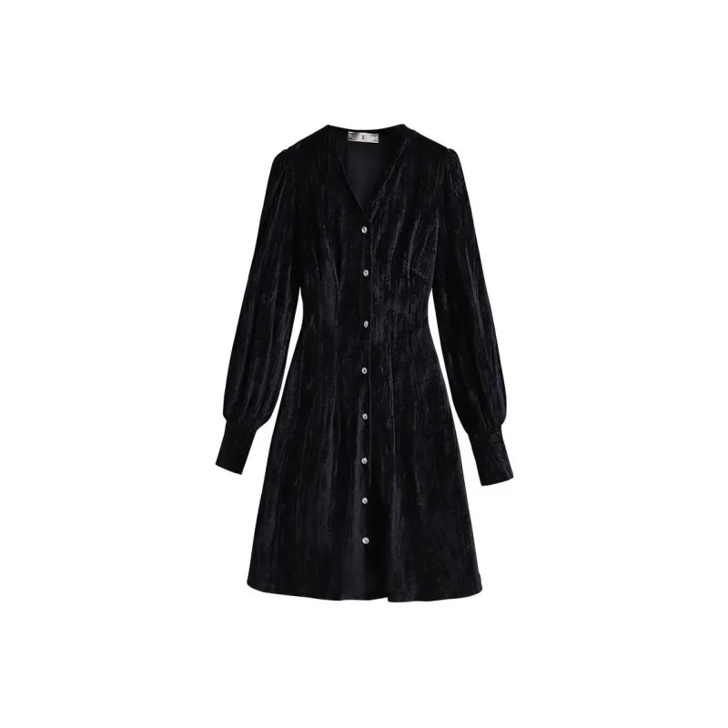 Silky Queen Long Sleeved Dresses Women's Black-0