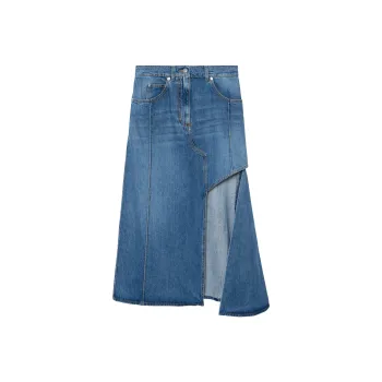 Alexander McQueen Slashed Cut Out Denim Midi Skirt