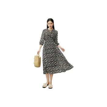 SENTUBILA Long Sleeved Dresses Women's Black Floral