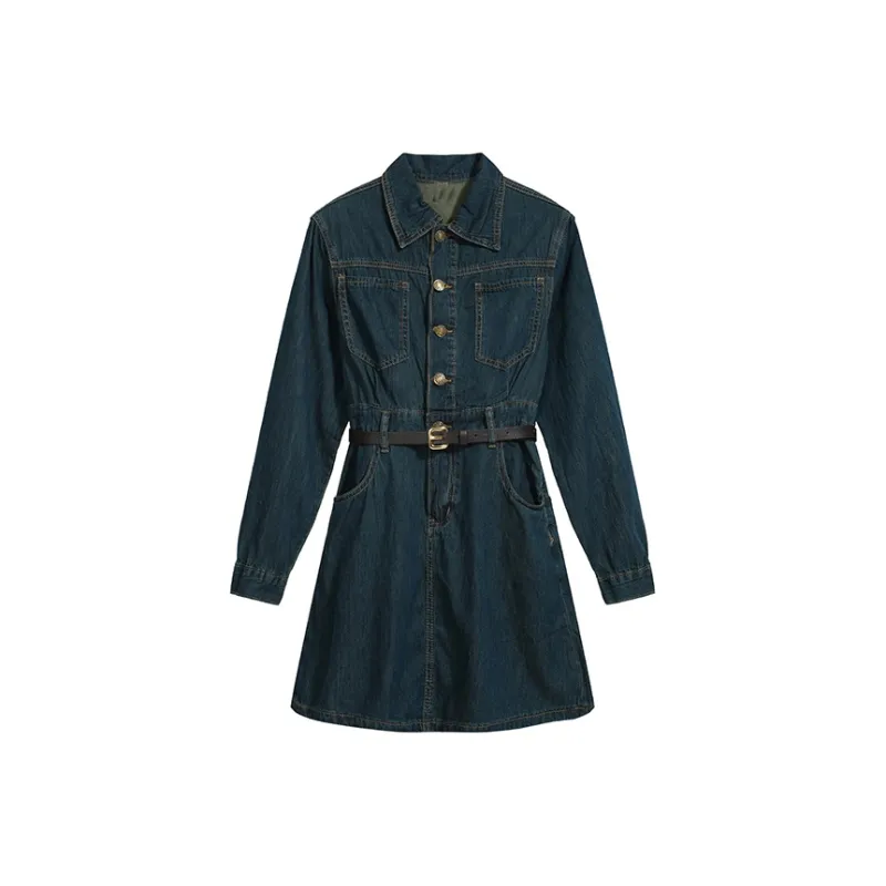 AHDO Long-Sleeved Dresses Women's Short In Blue-0