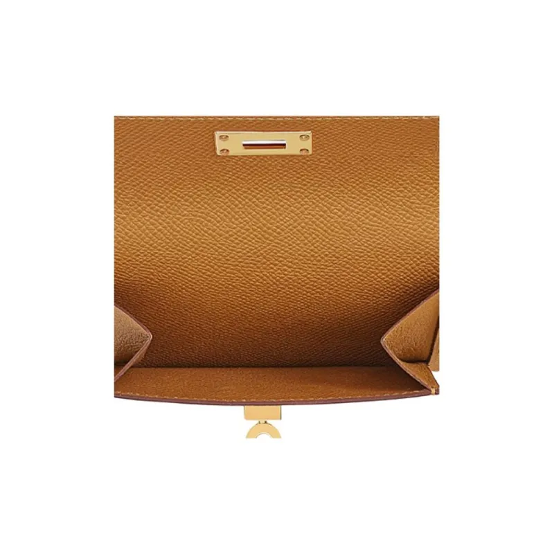 HERMES Kelly Pocket Cow Leather Wallet Women's Sesame-4