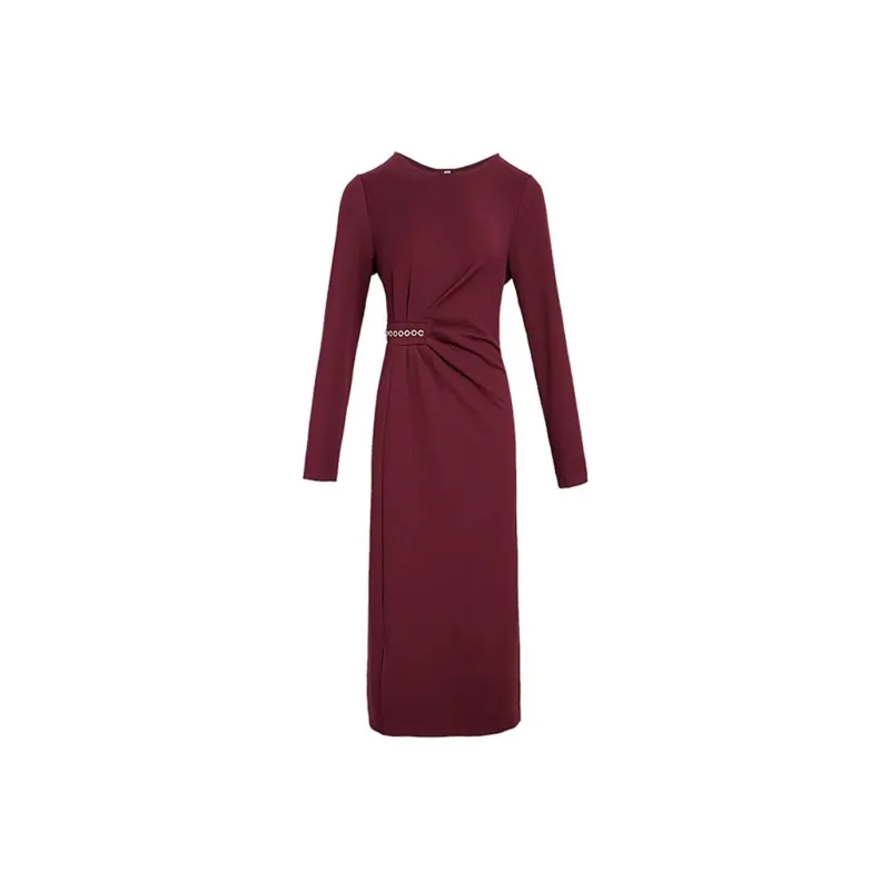Mapping Long Sleeved Dresses Women's Burgundy-0