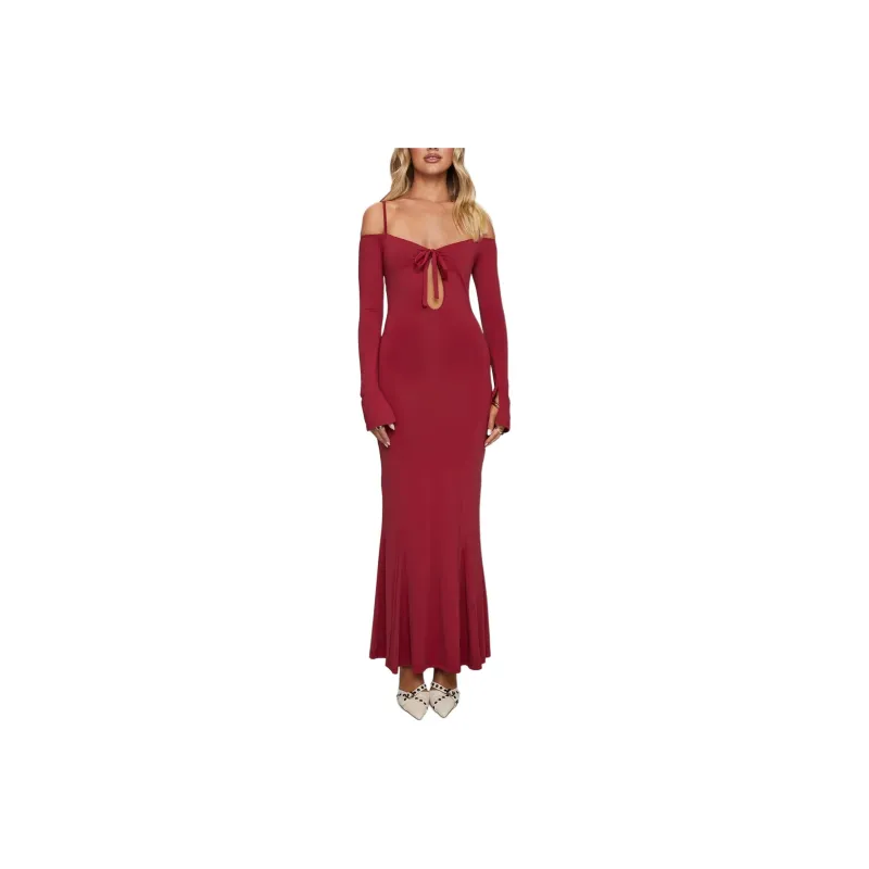 PRINCESS POLLY Lucillea Long Sleeve Maxi Dress Long Sleeved Dresses Women's RED/Red-0
