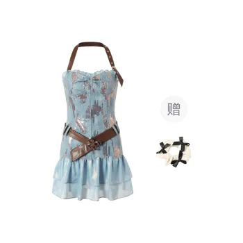 TORIGHT Slip Dress Women's Blue With Belt+Bowknot Hair Tie Comes With
