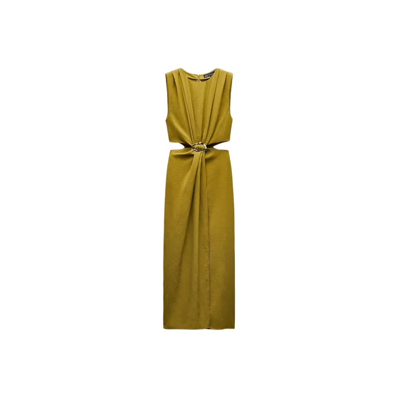 ZARA Sleeveless Dress Women's Olive Green-0