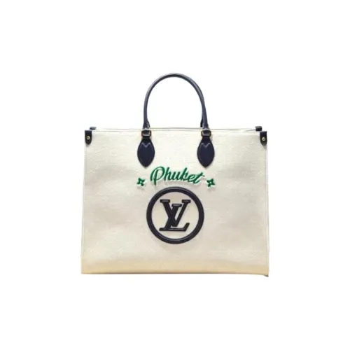 LOUIS VUITTON ONTHEGOResort Canvas Tote Bag, Shopping Bag, Shoulder Bag, Handbag Large Size Unisex White & Blue