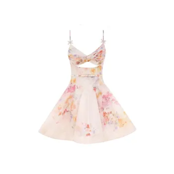 SYEEE WITH U Slip Dress Women's Pink With Belt