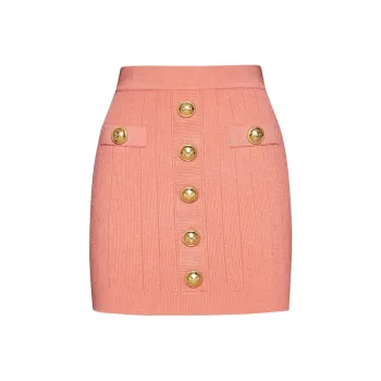 BALMAIN Buttoned Knitted Midi Skirt