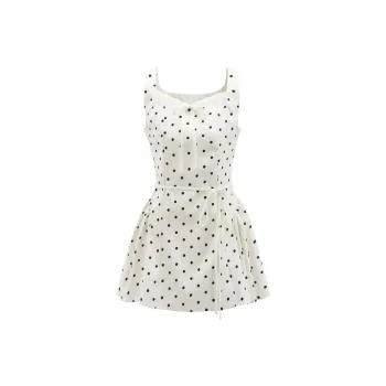 XIAOJUCHUANLI Slip Dress Women's Apricot Base Polka Dot