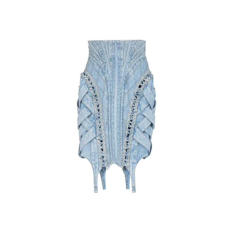BALMAIN Denim Short Skirts Women's Blue-0