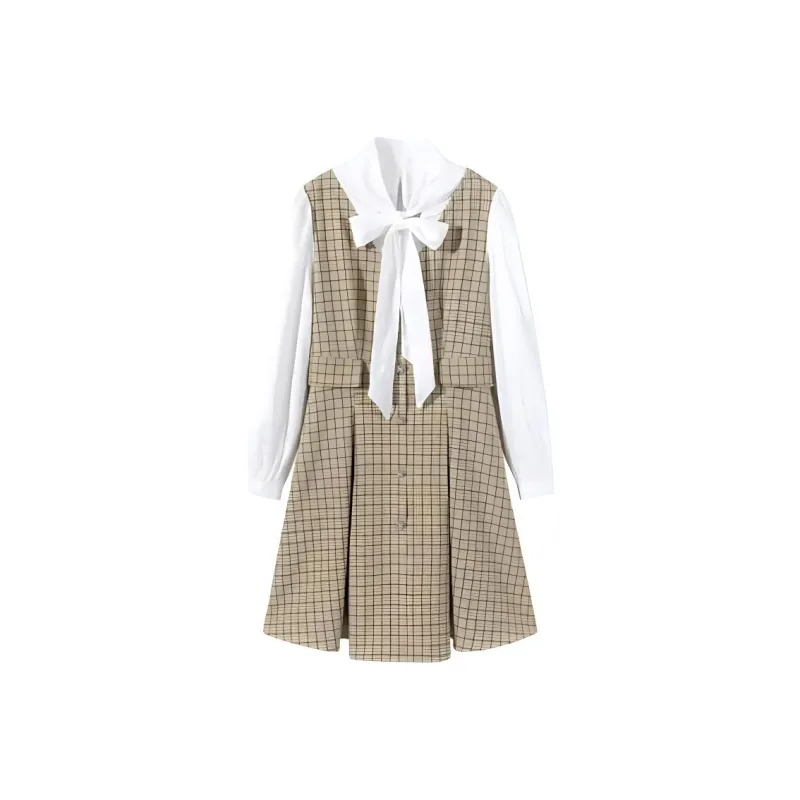 EICHITOO Long Sleeved Dress Women's Light Green Plaid 20-0
