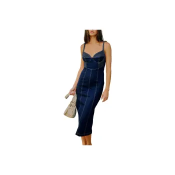 FREE PEOPLE Caitlin Denim Midi Dress Slip Dresses Women's City Rinse/Washed Blue