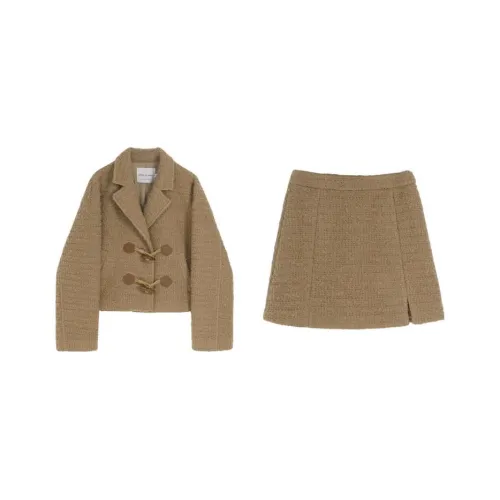 VEGA CHANG Two Piece Skirt Sets Women's Cocoa Khaki