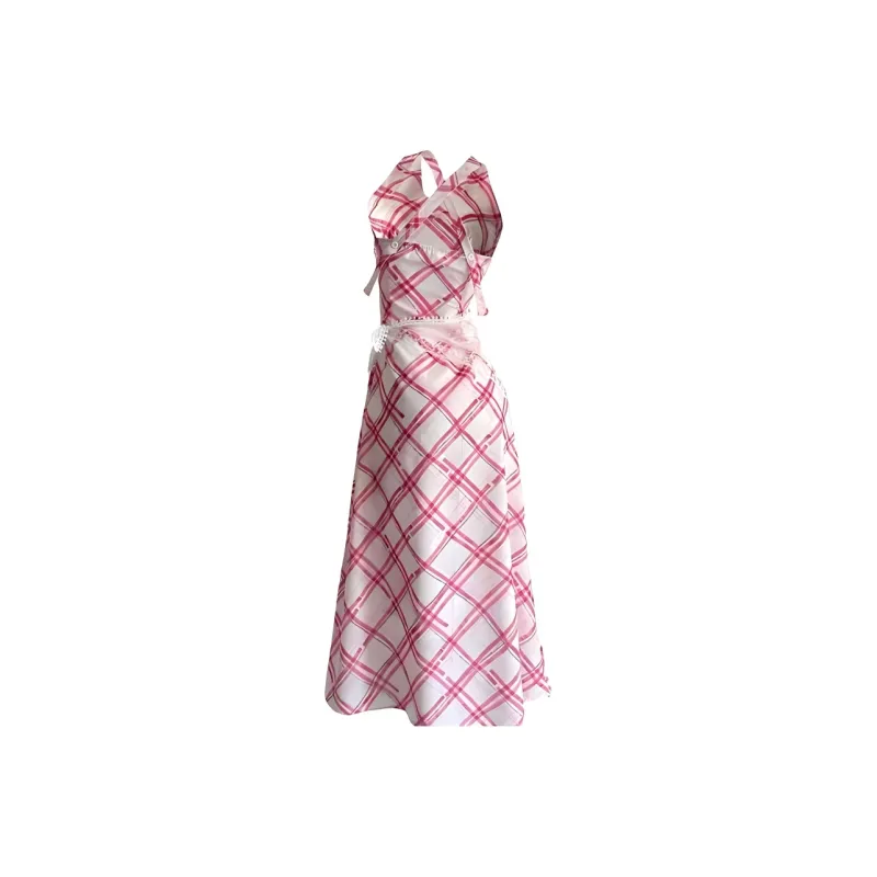 DOKZB Sleeveless Dresses Women's Red Plaid-1