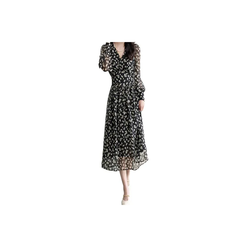 Mapping Long-Sleeved Dresses Women's Jasmine Floral Pattern-0