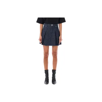 BALMAIN Mini Monogram Denim Short Flare Skirt 'Blue'