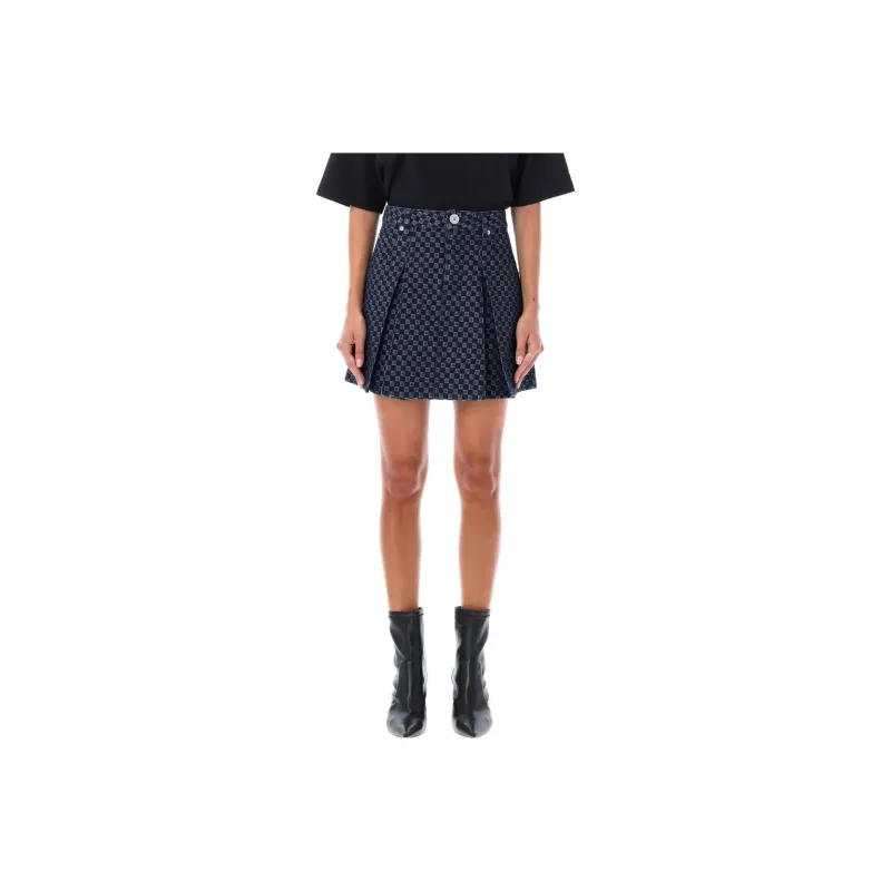 BALMAIN Mini Monogram Denim Short Flare Skirt 'Blue'-0