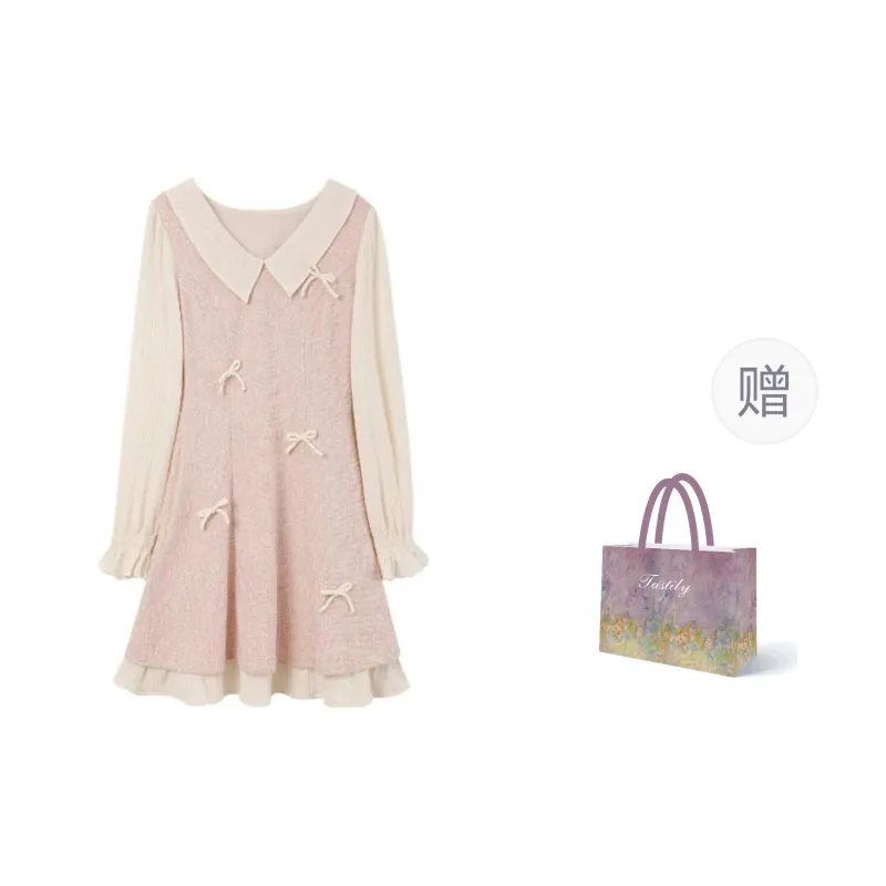 TASTILY Long Sleeved Dresses Women's Pink-0