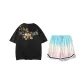 Clothing Set (Black T-Shirt with White Logo+Blue Pink Gradient Shorts)