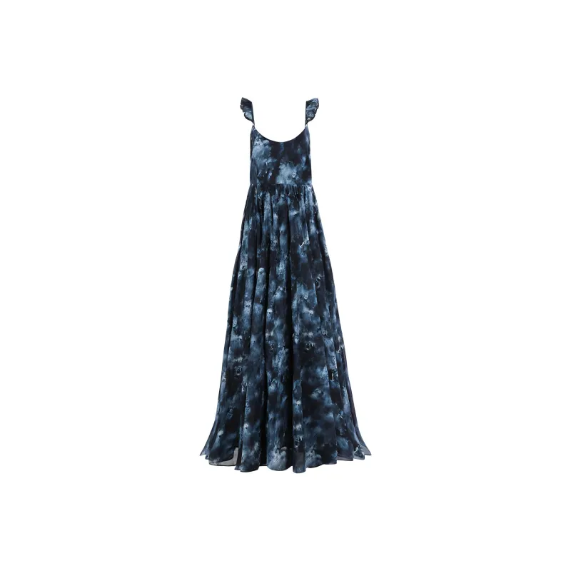 Selkie Collection Slip Dress Women's Deep Blue With Ink Splatter Print-0