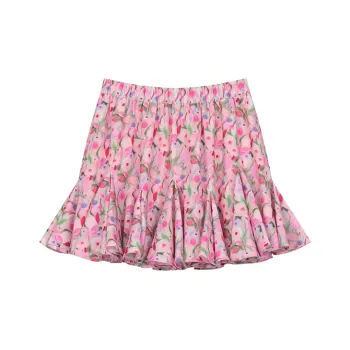 ELF SACK Casual Short Skirts Women's Oil Painting Floral Pink