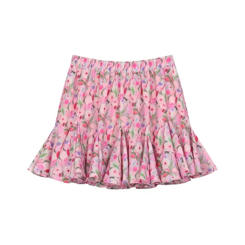 ELF SACK Casual Short Skirts Women's Oil Painting Floral Pink