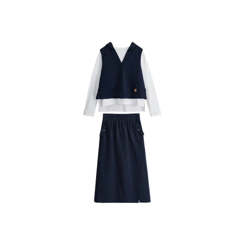 Initial Language Casual Suit Women's Navy Blue-0