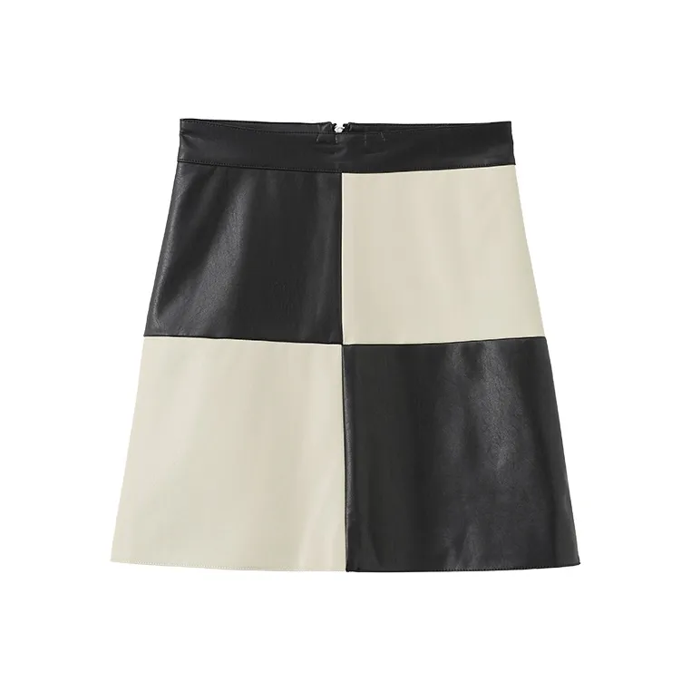 Cubic Casual Short Skirts Women's Black & Beige-0