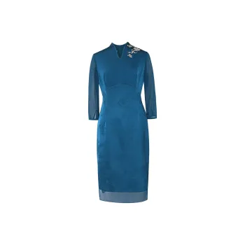 BBLLUUEE Long Sleeved Dress Women's Sea Blue