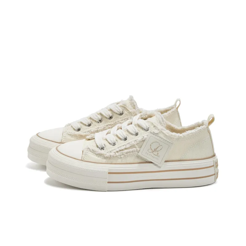 La Chapelle Abrasion Resistant Low Top Canvas Shoes Women's Beige Brown-2