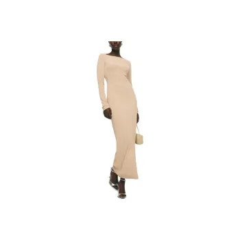 REFORMATION Zoya Knit Dress Long-Sleeved Dresses Women's Tan