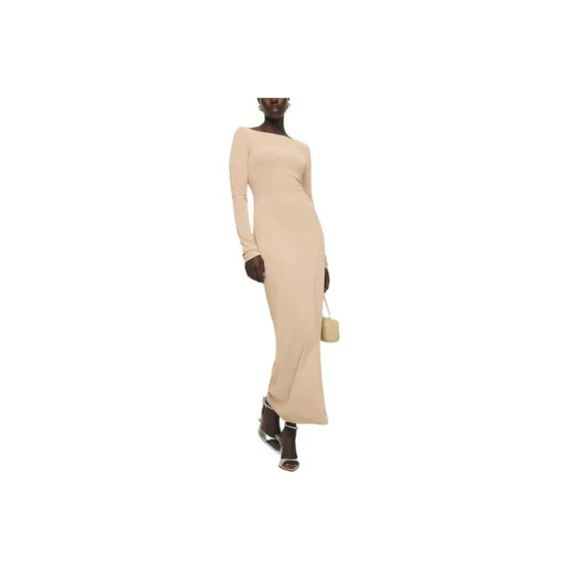 REFORMATION Zoya Knit Dress Long-Sleeved Dresses Women's Tan-0