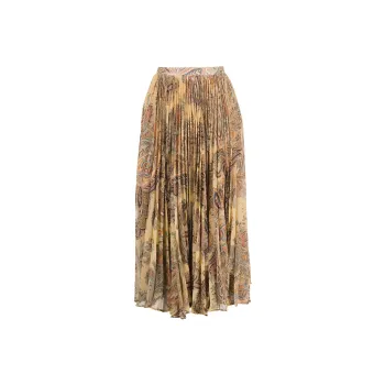 ETRO High Waist Paisley Printed Pleated Midi Skirt