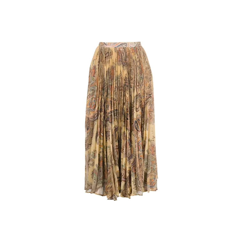 ETRO High Waist Paisley Printed Pleated Midi Skirt-0