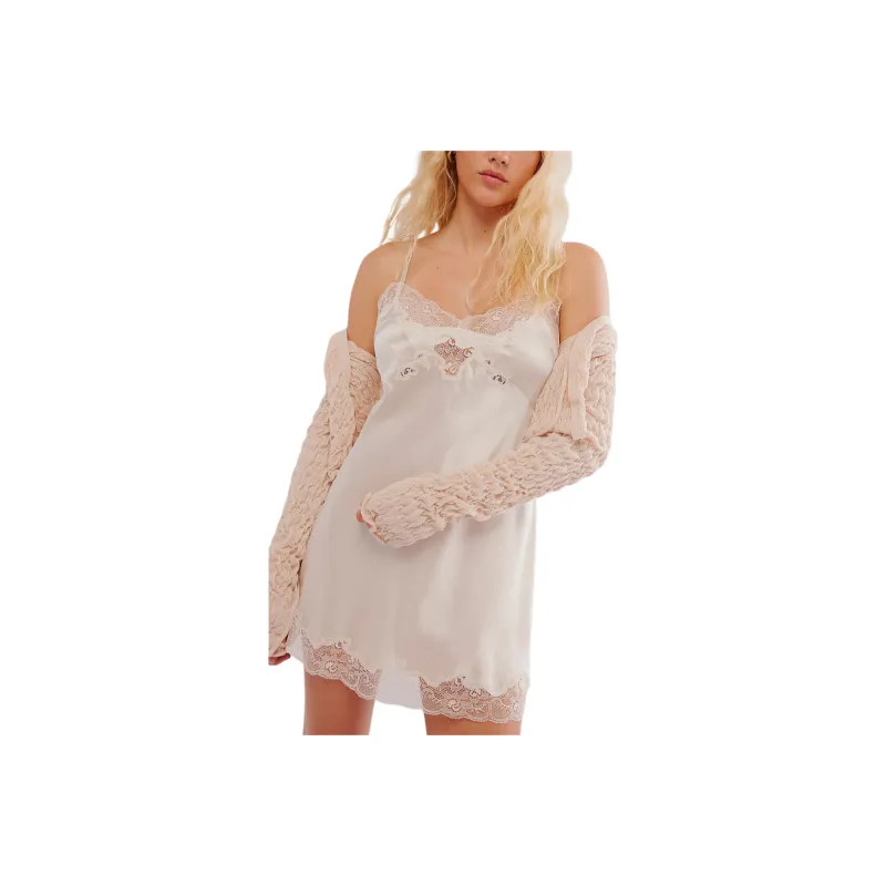 FREE PEOPLE Silk Charmeuse Mini Slip Slip Dresses Women's Vintage Ivory/Vintage Ivory White-0