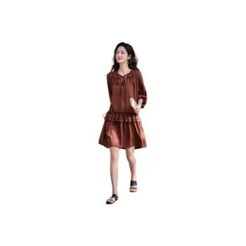 【dme】 Long Sleeved Dresses Women's Brick Red