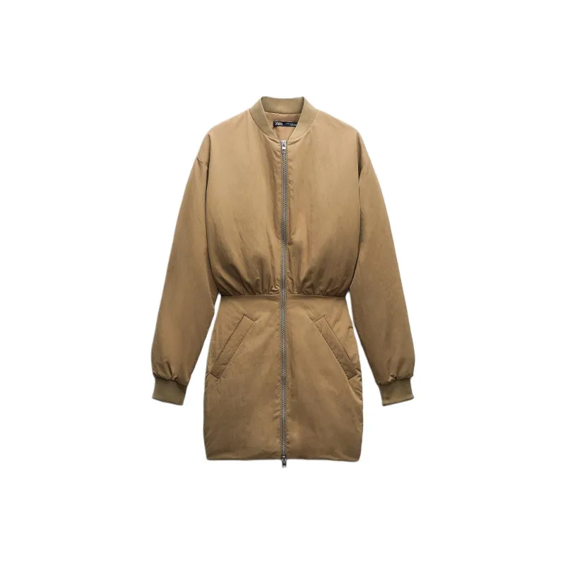 ZARA Long Sleeved Dress Women's Olive Green-0
