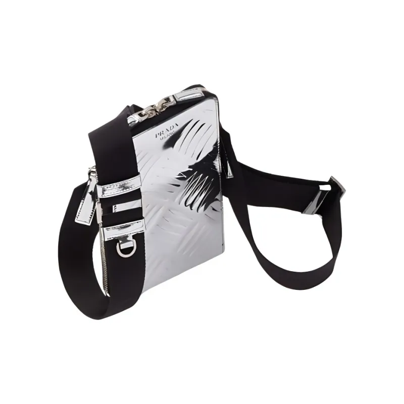 PRADA Leather Cell Phone Pouch Crossbody Bag Shoulder Bag Men's Silver-1