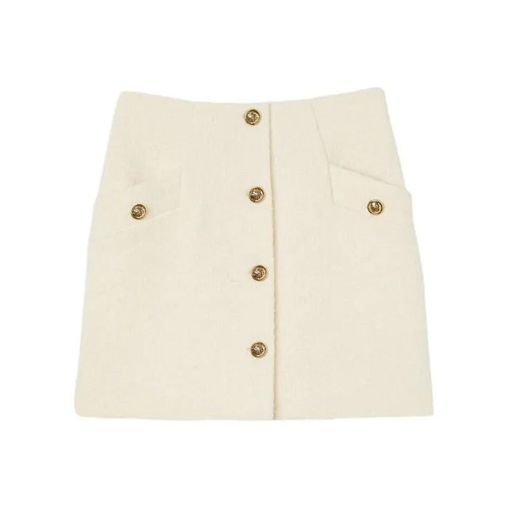 Sandro Button embellished Bouclé Miniskirt-0