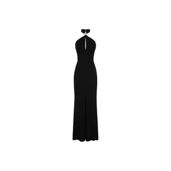 Elisabetta Franchi Logo Plaque Draped Red Carpet Dress