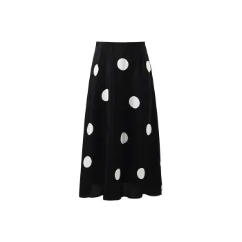 GOELIA Casual Long Skirt Women's Black With White Dot