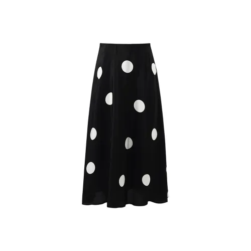 GOELIA Casual Long Skirt Women's Black With White Dot