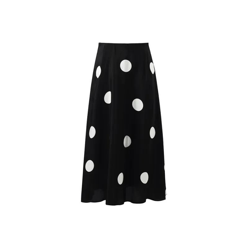 GOELIA Casual Long Skirt Women's Black With White Dot-0