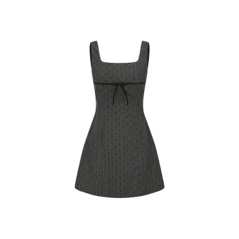 CHIWAWAMEME Sleeveless Dress Women's Gray Plaid