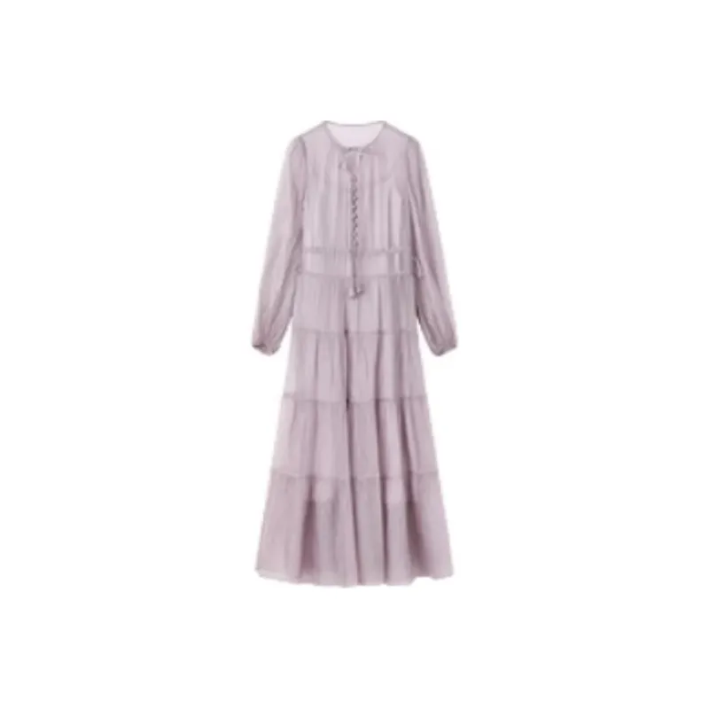 COCOON Long Sleeved Dress Women's Gray Purple-0