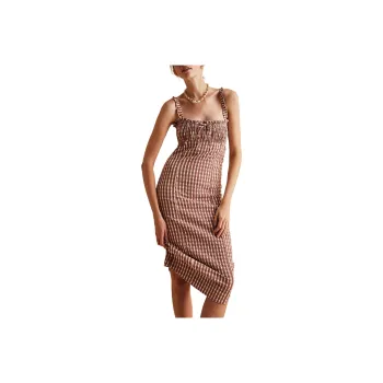 FREE PEOPLE Lucinda Plaid Midi Dress Slip Dresses Women's Lavender Combo/Lavender Combination