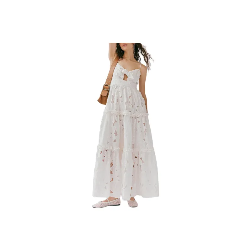 FREE PEOPLE BTB Molly Floral Maxi Dress Slip Dresses Women's White/White-0