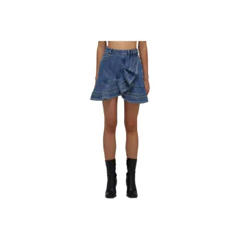Self-portrait Denim Short Skirts Women's Blue